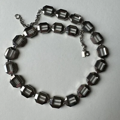 Kate Spade металлический серый/серебро заявление ожерелье продолговатые восьмиугольные драгоценные камни - Изображение 1 из 4