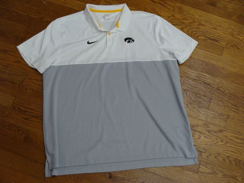 Iowa Hawkeyes Nike Dri Fit White / Gray Short Sleeve Sport Golf Shirt Size XXL Cover