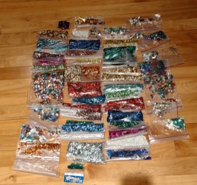 Huge Lot Sequins Arts Crafts Sewing Ornaments Assemblages Flat Faceted Figural  - Image 1 of 4