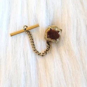 Vintage Oval Natural Stone Tie Tac Pin Gold Tone Metal Estate Old Money 11858 - Picture 1 of 7