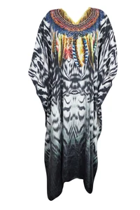 Black Maxi Dress Printed Beach Cover Up Resort Wear Cover Up Kaftan Housedress3X