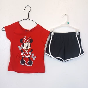 Disney Minnie Mouse T-Shirt & Shorts Set-4/5-Red-Black-Lined Running Shorts - Picture 1 of 8
