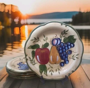 5 Home Trends Granada Apple Pear Plum Grapes Green Trim  Dinner Plate 11” W - Picture 1 of 6