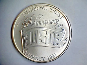 1991 D Uncirculated United Service Organization Silver Dollar - Picture 1 of 2