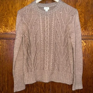 J. Suéter Pullover Grueso Tejido con Cable Brezo Mezcla Lana Cordero Crew Mujeres S - Imagen 1 de 7
