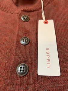 Esprit Herren Pullover Oberteil 3-Knopf Langarm Large Neu mit Etikett Burnt Copper weinrot - Bild 1 von 9