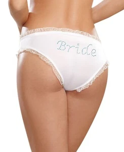 Dreamgirl Women's Microfiber Low-Rise Panty with Rhinestone “Bride” Detail WHITE - Picture 1 of 2
