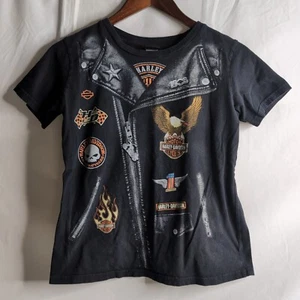Harley Davidson Kids/Teens Black Vest Graphic Print T-Shirt, Size 14-16 - Picture 1 of 7