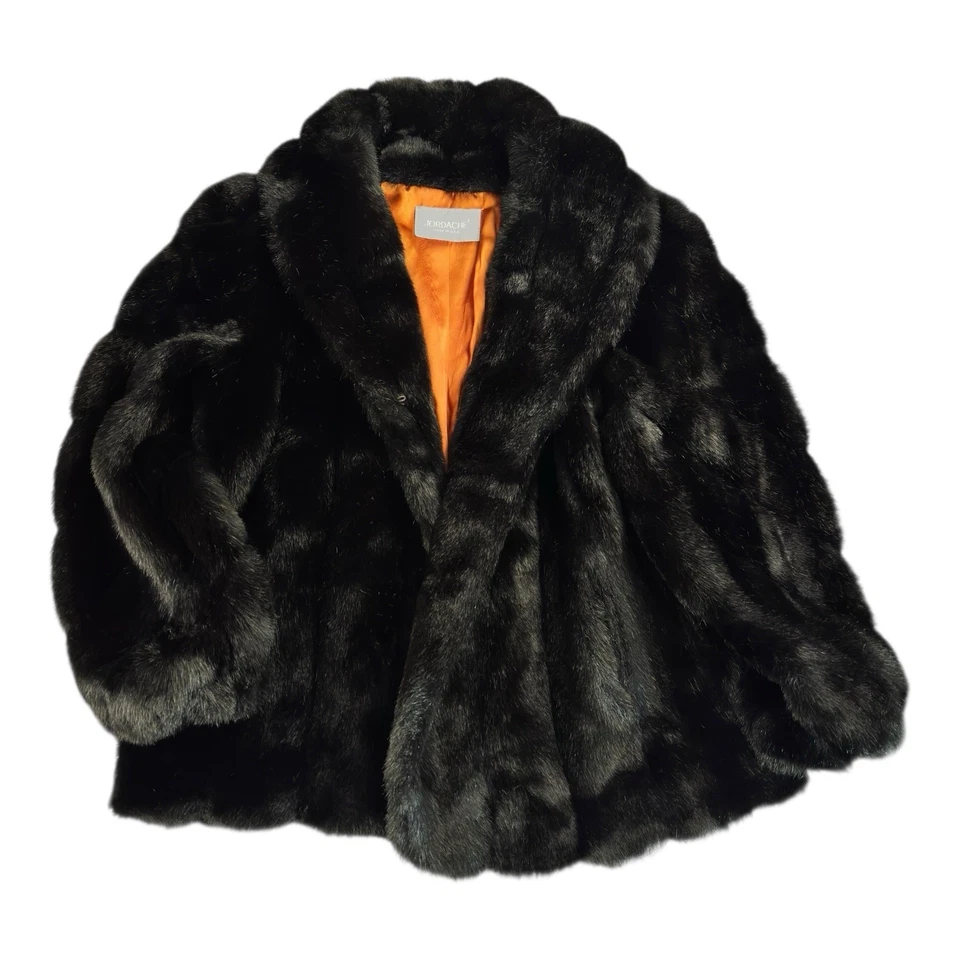 Casaco de pele sintética preto feminino vintage anos 80 Jordache esposa máfia tamanho grande (14/16) - Imagem 1 de 4