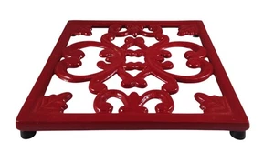 Remache de hierro fundido esmaltado rojo vintage con pies de goma y anillo colgante - Imagen 1 de 11