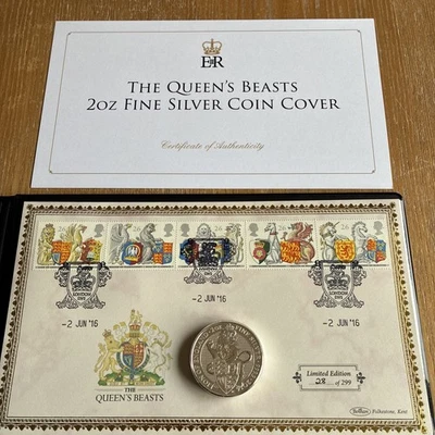 Moneda de 5 libras esterlinas de plata fina The Queen’s Beasts 2016 de 2 oz con certificado de autenticidad - cubierta de moneda  Foto 1 de 4