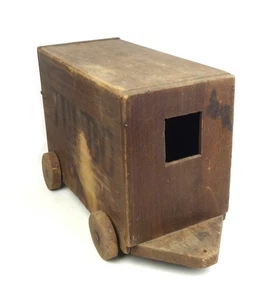 Antique Primitive Folk Art Wood Elephant Circus Cart Wagon Trailer Hand Made - Picture 1 of 10