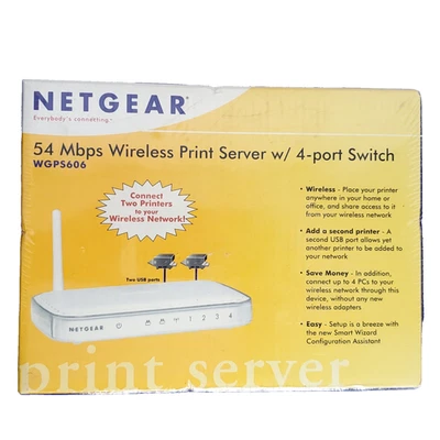 Netgear WGPS606 54 Mbps Wireless Print Server w/ 4-port Switch Sealed - Image 1 of 4