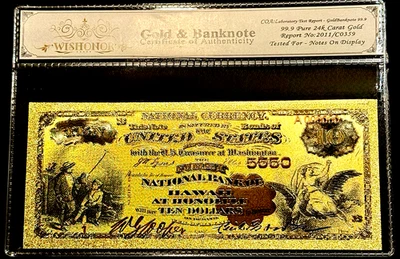 1896 $10 BILL U.S. SILVER CERTIFICATE 24K GOLD BANKNOTE IN PROTECTIVE SLEEVE COA - Image 1 of 4