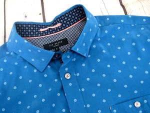 TED BAKER LONDON Men's Slim Fit No Chip Short Sleeve Shirt SIZE 5 Teal - Picture 1 of 6