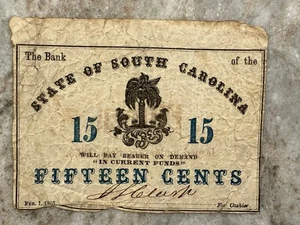 1863 Civil War South Carolina $0.15 Circulated Fractional Note (SC195) - Picture 1 of 5