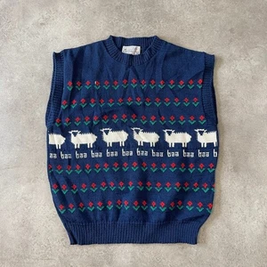 Pendleton Sheep Sweater Vest Medium Medium Virgin Wool Sleeveless Jumper, Navy - Picture 1 of 8