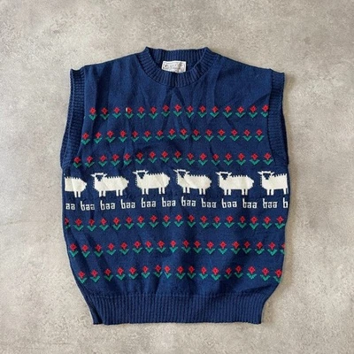 Pendleton Sheep Sweater Vest Medium Medium Virgin Wool Sleeveless Jumper, Navy - Image 1 of 4