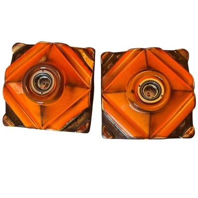 Lámpara de Pared De Colección Años 70 Naranja Marrón Cerámica Grasa Lava Sartén Cerámica Alemania LEER Foto 1 de 4