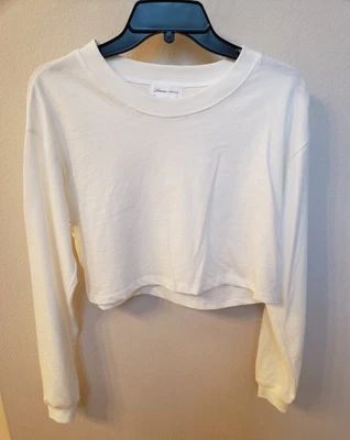 ♡LOVERS & FRIENDS Top suave para mujer blanco roto, recortado, manga larga, talla S, nuevo sin etiquetas Foto 1 de 4