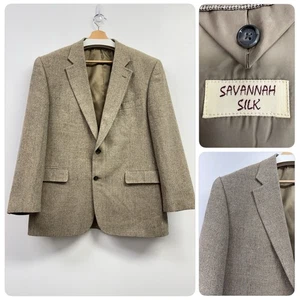 Vintage Savannah Silk Blazer Mens 44R Brown Tweed Silk 2 Button Sports Coat - Picture 1 of 13