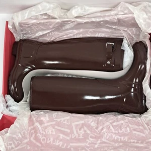 Bota de Lluvia Alta Hunter Original Nueva En Caja para Mujer, Talla 5 Marrón Brillo. - Imagen 1 de 6
