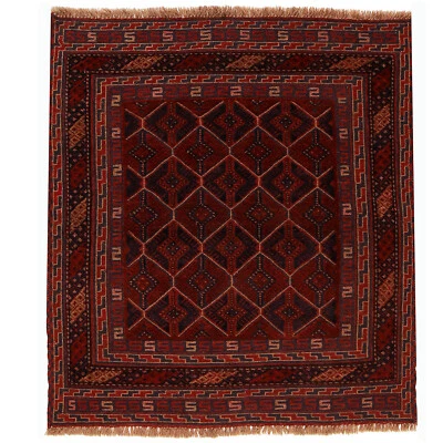 Handmade Square Wool Rug Traditional Mashwani Vintage Red Rug 3'8x4'1 ft -W17917 - Image 1 of 4