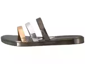 Women Michael Kors Keiko Gunmetal Silver Gold Metallic Platform Slides Sandals 7 - Picture 1 of 10