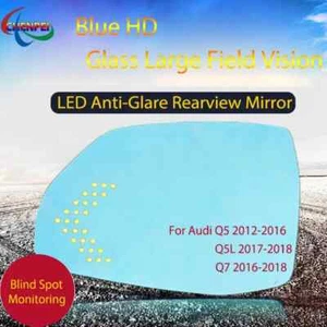 1 Pair Blue Heated Side Mirror Glass Rearview Mirror For Audi Q5 Q5L Q7 2012-18 - Picture 1 of 13
