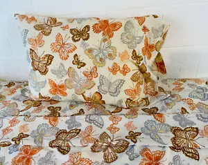 3 PIECE VTG BURLINGTON BUTTERFLY GARDEN Twin Sheet Set No Iron Percale - Picture 1 of 13