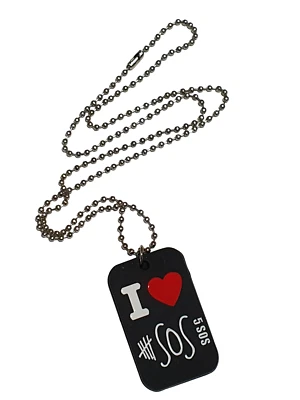 Colgante de verano de 5 segundos de silicona I love 5 SOS etiqueta de perro 22" collar de cadena de bola Foto 1 de 4