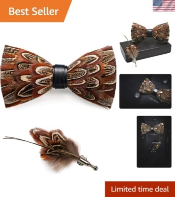 Elegante conjunto de pajarita de plumas y cuero con broche - Perfecto para cualquier ocasión Foto 1 de 4