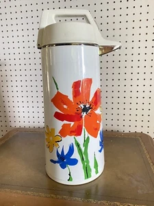 Vintage 70s Everest Vacuum Air Pot Thermos APN-1900 Floral Poppies, Coffee, Tea - Picture 1 of 4