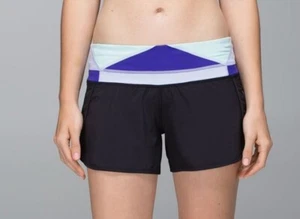 Lululemon Größe 8 Laufzeiten kurz 2-Wege-Stretch, schwarz/SU14 gesteppt 34, Taille 33" - Bild 1 von 8