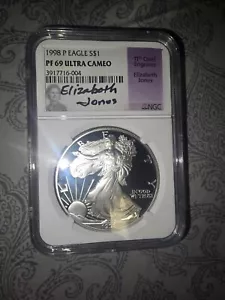1998 P Proof Silver Eagle-NGC PF69 Ultra Cameo-Elizabeth Jones Signed Label - Picture 1 of 2