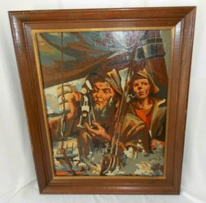 Paint By Number Fishermen Sailor Boat Captain Nautical Sea Ocean Framed Vintage - Picture 1 of 12