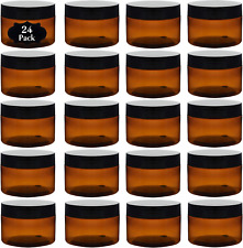 4 Oz Amber Plastic Container Jars with Lids and Labels BPA Free, 24 Pack Empt...