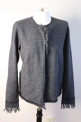 Suéter cárdigan Skyr M 100 % lana gris carbón frente abierto flecos cuentas Foto 1 de 4