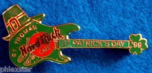 ST THOMAS ST PATRICK'S GREEN SHAMROCK FENDER STRAT GUITAR 99 Hard Rock Cafe PIN - Imagen 1 de 1
