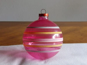 Vintage WWII Ära glänzend Brite gestreift unversilbert Glas Weihnachtsschmuck 3" US OF A - Bild 1 von 13
