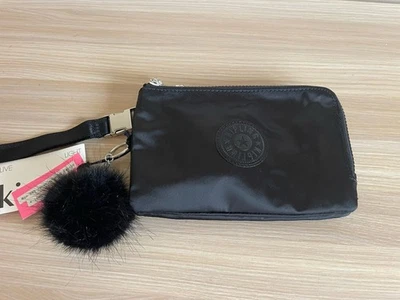 KIPLING Geldbörse / Clutch Nimita in anthrazit Satin mit flauschigem Affenarmband - Bild 1 von 4