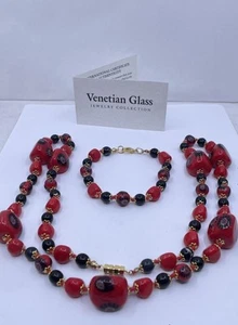 Vintage Venetian Moretti Millefiori Glass Gold Plated Necklace And Bracelet - Picture 1 of 8