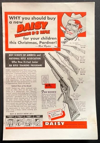 Pistola de aire comprimido Red Ryder Daisy 1953 impresión AD “¡Por qué deberías comprar una nueva Daisy, Pardner!” Foto 1 de 1