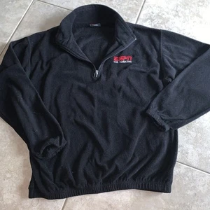Vintage ESPN The Magazine Fleece Pullover Jacket XL Mens Black 1/4 Zip Mock Neck - Picture 1 of 4