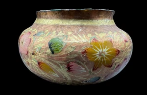 Copper Hammered Hand Painted Bowl Vase Floral Flowers 4" Metal Decor Asian - Bild 1 von 13
