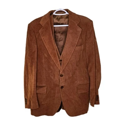 Винтажный Sears мужской магазин коричневый ржавчины вельветовый блейзер Sz L-40 жилет Sz L-42 комплект - Изображение 1 из 4
