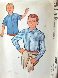Vintage 50s McCalls 5307 Little Boys 6 Retro Long or Short Sleeve Shirt Pattern - Picture 1 of 2