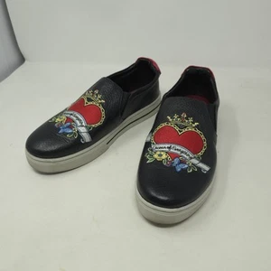 Brighton Queen Of Everything Black Slip On Crown Heart Leather Sneakers 7M - Picture 1 of 15