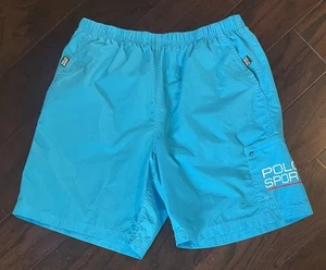 Vintage Polo Sport Ralph Lauren Swim Trunks Shorts Men Medium Blue Swimsuit Surf - Picture 1 of 8