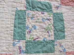 1930's vintage Nine Patch cotton  cutter quilt hand quilted 73 x 84 in  crafts - Picture 1 of 18